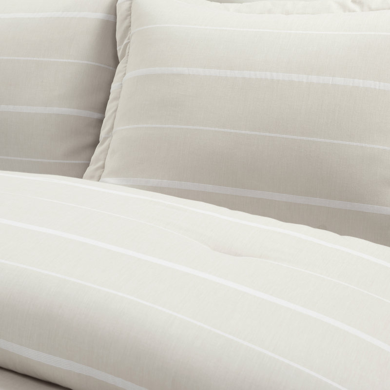 Classic Farmhouse Stripe Comforter Set 3Pc Set, Beige, Queen Comforter + 2 Standard Shams