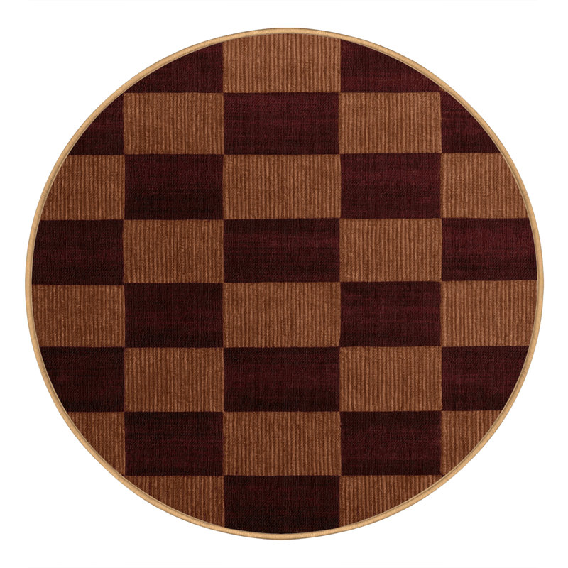 Tapis brun à carreaux lavable à la machine, Rond 6 pi