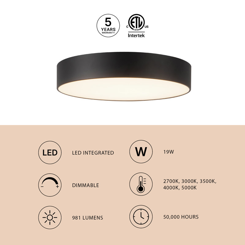 Musa 8-in Black dimmable LED Flush Mount, Nickel