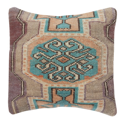 Housse de coussin en laine turque traditionnelle 15 po x 15 po. Oreiller de tapis fait à la main. Coussin rétro. Housse de coussin décoratif