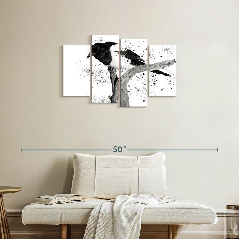 Oiseau noir et blanc Brampt, H 22 po x l 36 po