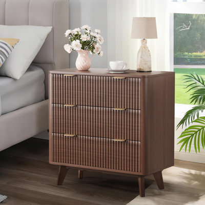 32" Width Modern Nightstands, Fluted Nightstand with Faux Marble Top,3 Drawer Bedside Table,Large Nightstand for Bedroom