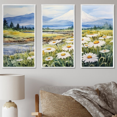 Marguerite blanche fleur dans un paysage de montagne - ensemble de décorations murales marguerites