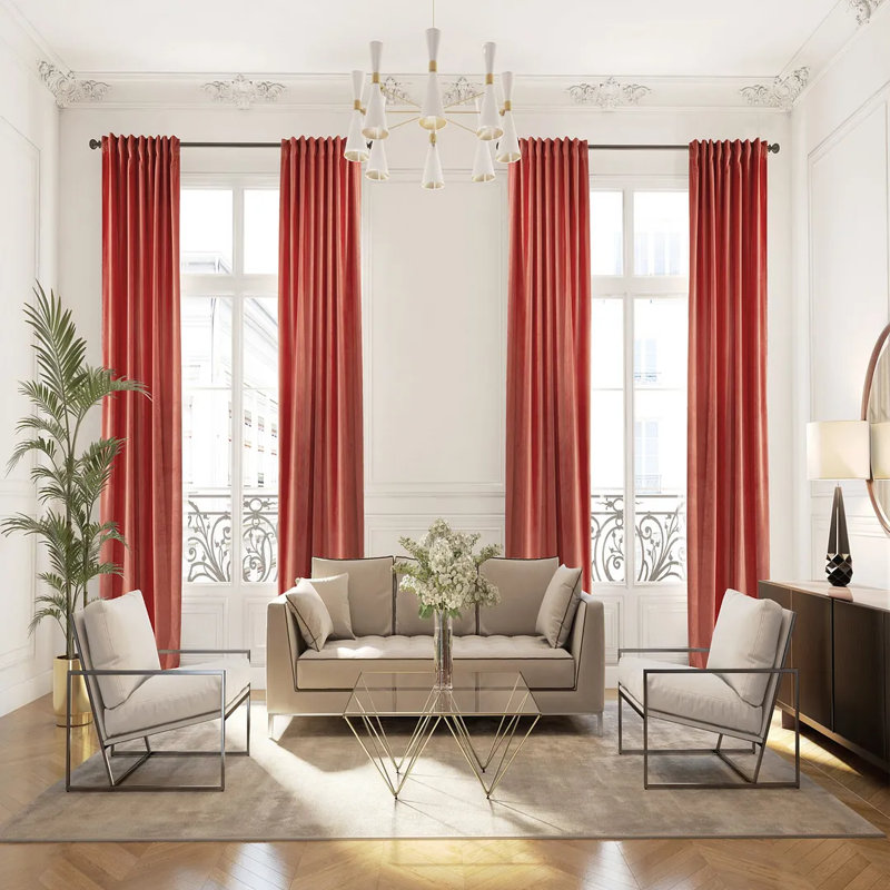 Rideau simple extra long et extra large en velours mat luxueux, 55 saumon, L 52 po x L 72 po