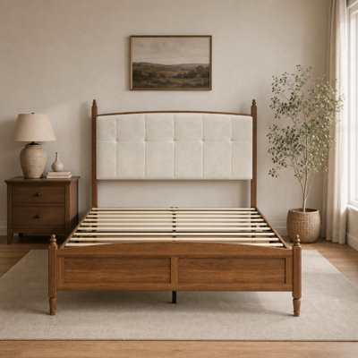 Upholstered Platform Bed Frame with Padded Headboard, Noise-Free Design
