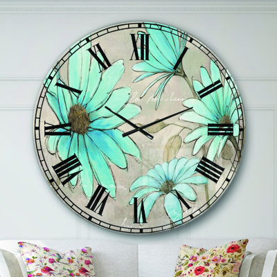 Très grande horloge murale indigo en métal peint à la main Leucanthemum