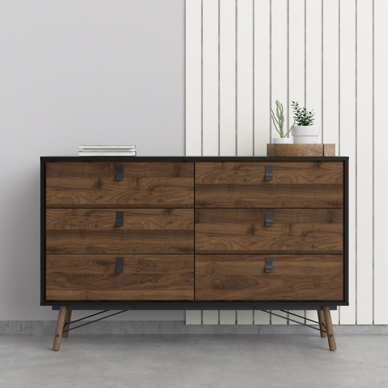 Iker 6 - Drawer Chest of Drawers, Black/Walnut