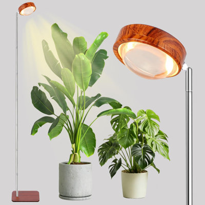 Grow Light for Indoor Plants Floor Plant Lamp with Convex Lens，Faux Walnut Grain, 12-57" Adjustable, Timer 6/12/18H, Full Spectrum, Desktop & Standing Grow Light