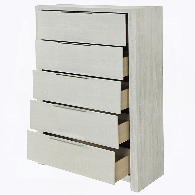 Commode de rangement avec 5 tiroirs, coffre en bois pour chambre à coucher, Beige