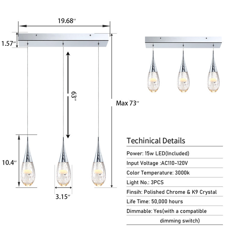 Luminaire suspendu à DEL 3 lumières Yuma