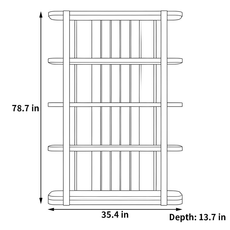 Bibliothèque stable et tendance, (5 tablettes) H 78,7 po x l 35,4 po x P 13,7 po, Or/noir