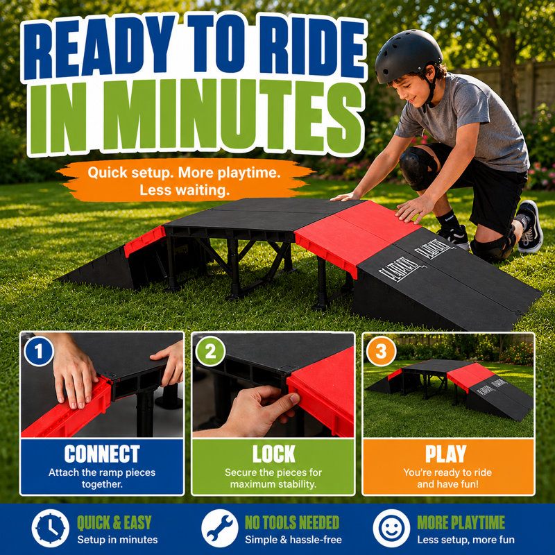 Ensemble de rampe de course modulaire pour enfants PLATPORTS, système de rampe d'équilibre et de patin réglable, 22 configurations, jeu actif intérieur et extérieur