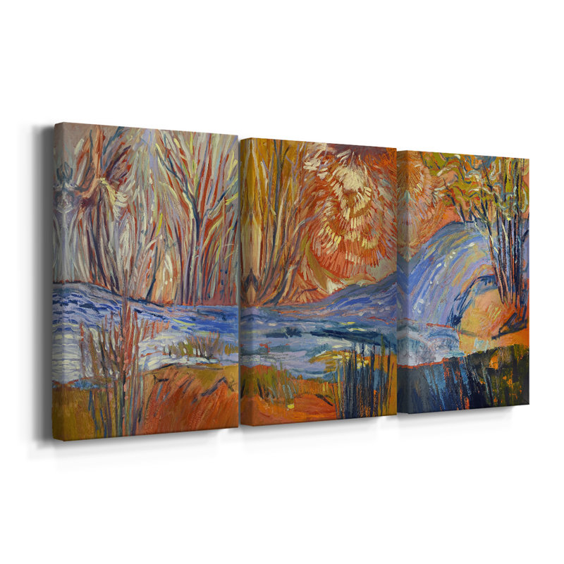 «Cadmium Winter Solstice I», toile tendue sur mesure avec châssis - 3 pièces, H 18 po x l 36 po