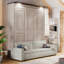 Grand lit escamotable grand avec canapé et DEL, beige