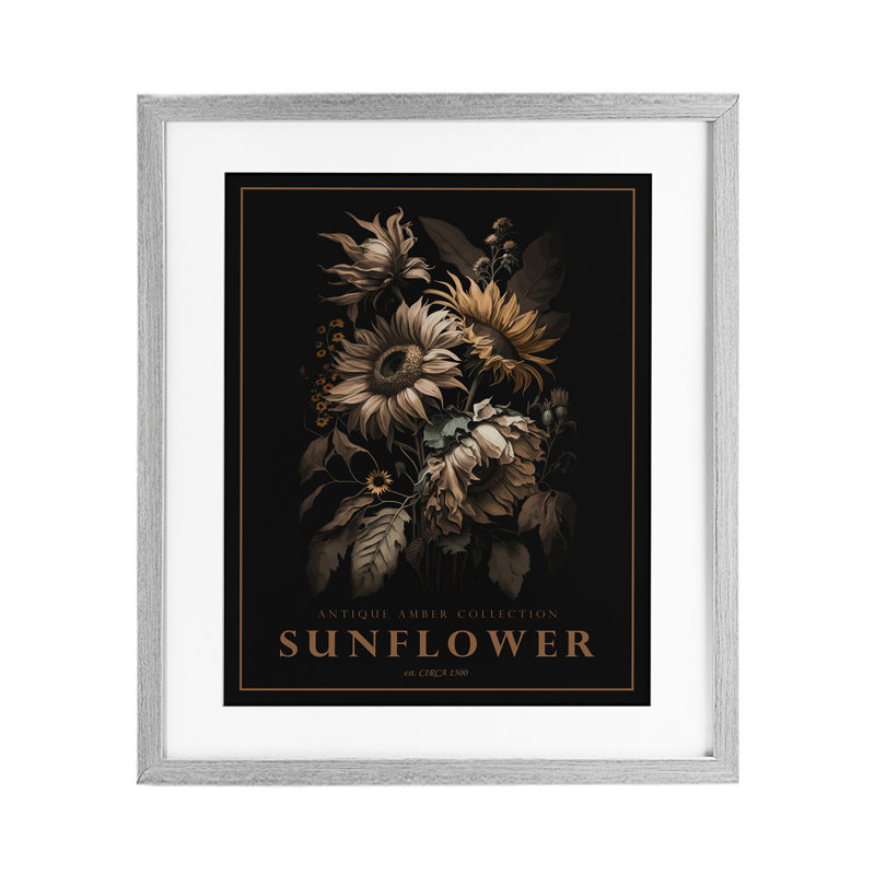Tournesol antique, reproduction encadrée sous verre, par Christopher Giampietro, H 21 po x l 17 po, Cadre de ferme gris