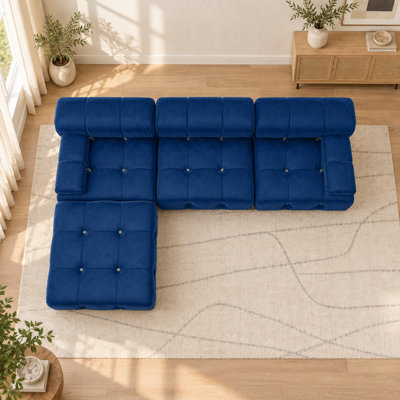 Canapé modulaire et chaise longue en velours réversible en L de 104 po avec repose-pieds Jesse
