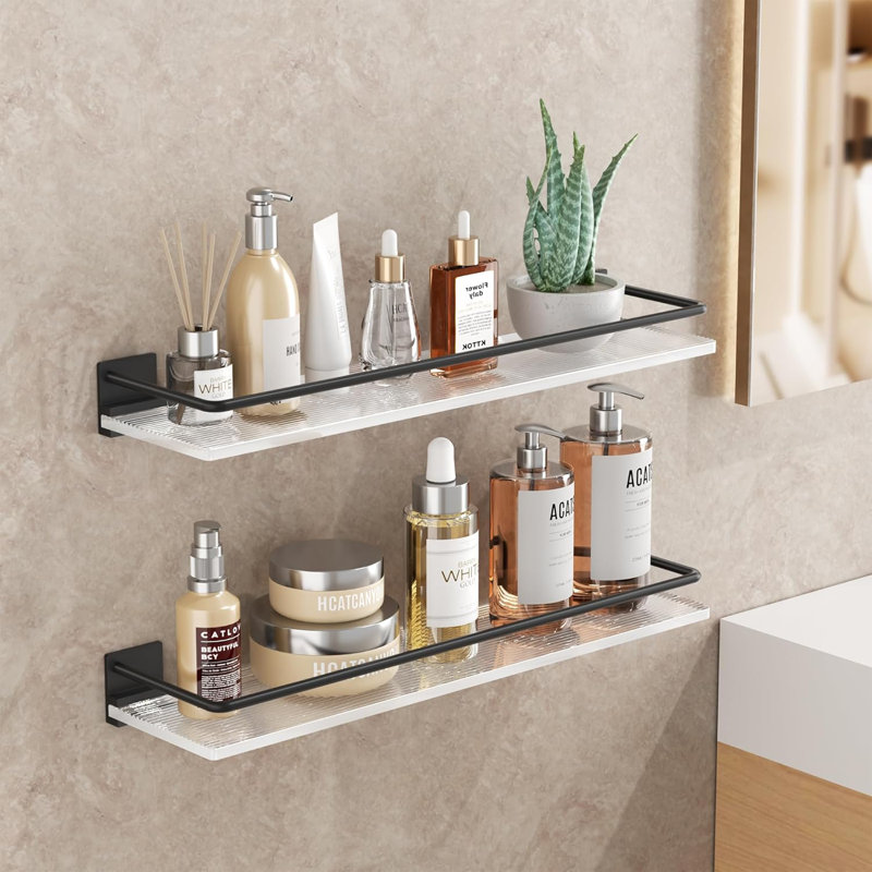 Ensemble de 2 tablettes flottantes en acrylique - Étagères de salle de bain murales pour articles de toilette, cuisine, salle de lavage, décor de maison de campagne - Solution de rangement durable et élégante