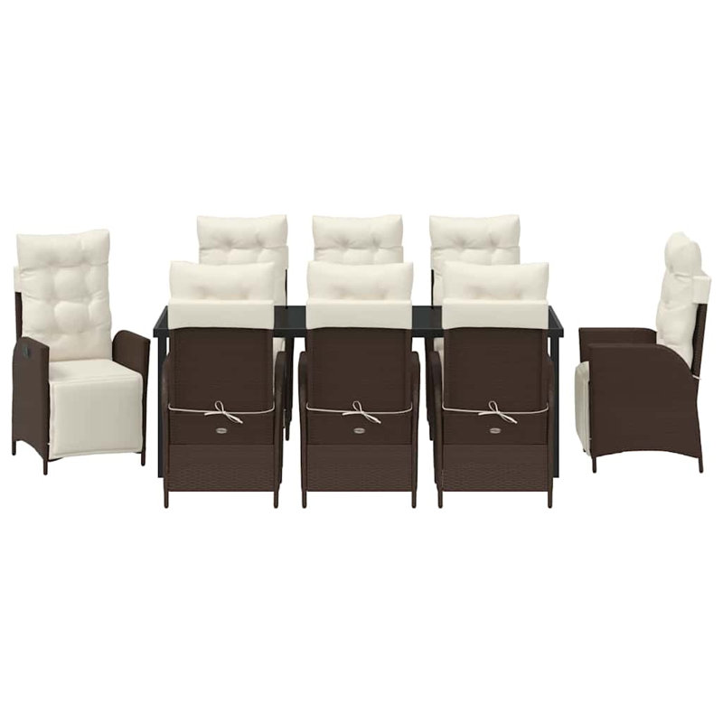  Ensemble de salle à manger de jardin avec coussin 9 pièces en rotin de polyester brun, Beige Cushion/Brown Frame, 8