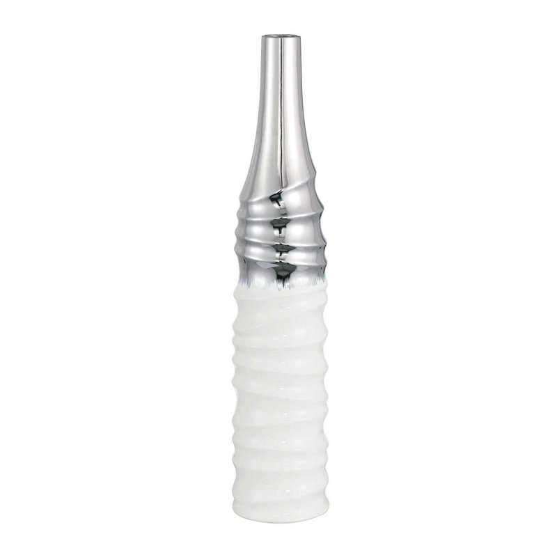 Aaris Ceramic / Porcelain Jar, 24" H x 5" W x 5" D, Silver/White