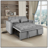 Convertible Sofa Bed, 3-In-1 Pull Out Couch With Reclining Backrest And Pillows, Full Sleeper Loveseat For Living Room, Home Or Office