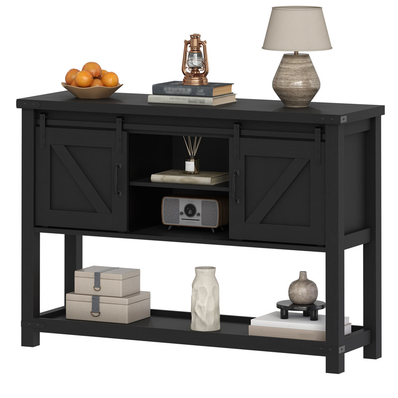 Ordonez 31.9" H Rectangular Console Table with Shelves, 31.9" H x 39.4" W x 13.8" D, Black