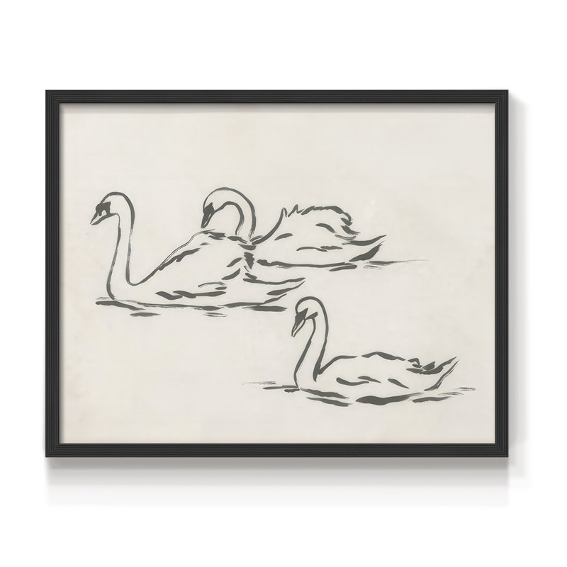 Swan Sketch I -Framed Print - Restickable, H 22 po x l 28 po, Noir, noir, noir, noir