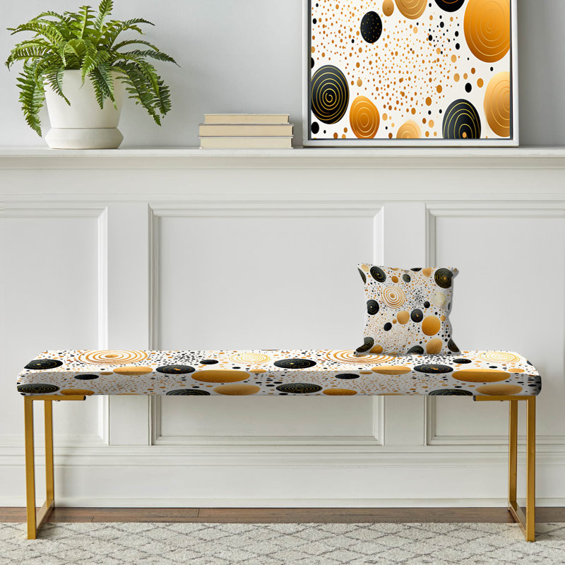 Gilded Polka Dot I - Polka Dots Upholstered Gold Bench