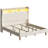 Beige King Velvet Upholstered Platform Bed Frame with Storage Headboard and LED Lights-1399956203