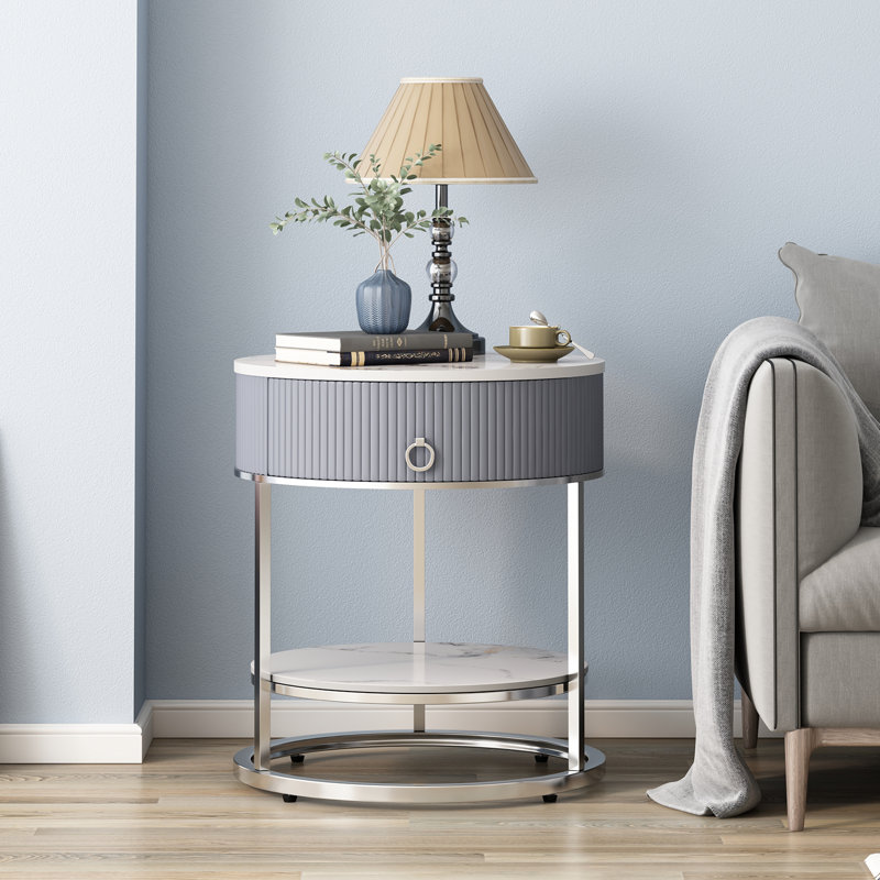 Table de bout avec rangement Frame, Argent, Blanc / gris