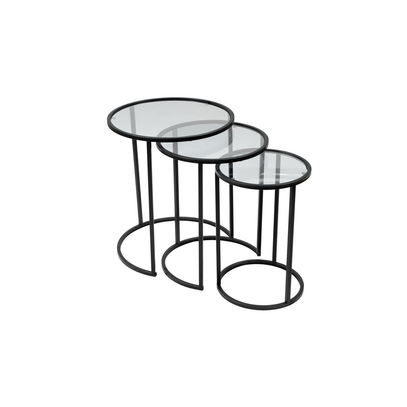 Ensemble de 3 tables gigognes modernes, noir et transparent, 13,4 po x 19,7 po x 13,4 po, 16,5 po x 21,3 po x 16,5 po, 19,7 po x 22,8 po x 19,7 po | 100% verre trempé transparent, épaisseur 0,16 po | Cadre en métal élégant, parfait pour les espaces de vie industriels et la décoration intérieure