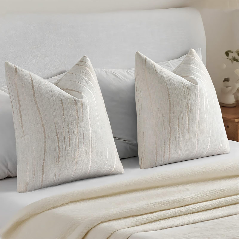 Housses de coussin crème de 20 x 20 pouces, ensemble de 2 taies d'oreiller décoratives à rayures texturées et gaufrées Boho, décor de maison moderne pour lit canapé