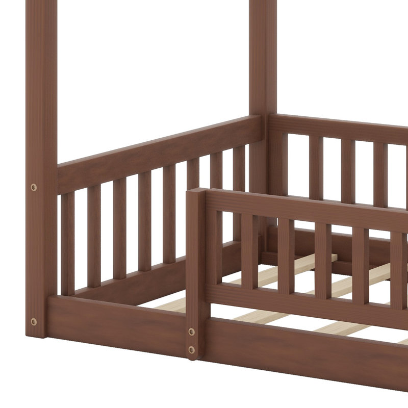 Structure de lit en bois avec clôture, Noyer