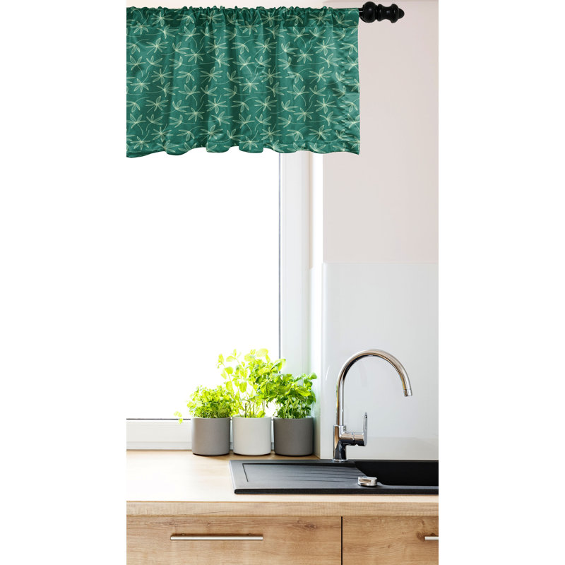 Dark Teal and Green Satin Botanical Rod Pocket Valance, 54" x 12", 2 Pack
