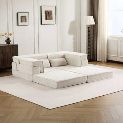 Compression Mahjong - lit convertible surdimensionné moderne surdimensionné, tissu polaire circulaire sans os modulaire, mousse viscoélastique haute densité, blanc, aucun assemblage requis