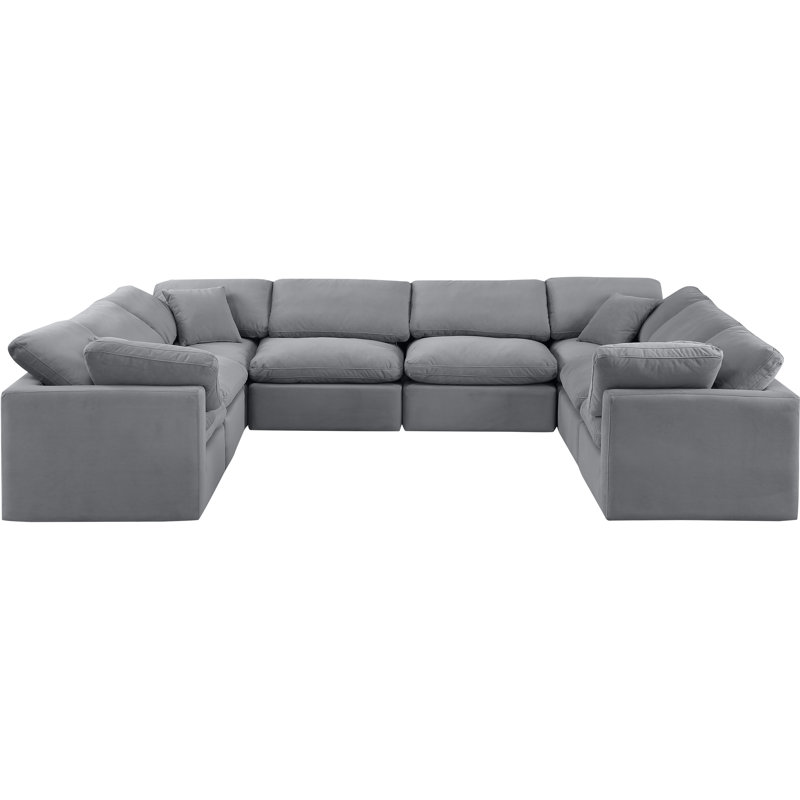 Itala Velvet U-Shaped Sectional Reversible, Grey Velvet