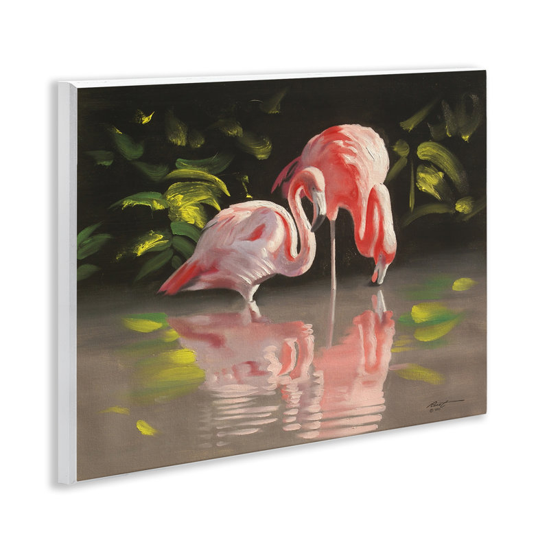 Flamants roses avec étang, art mural de D. Rust