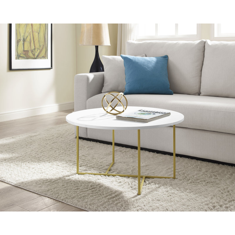 Modern Stevenson Round White & Gold Coffee Table with Storage
