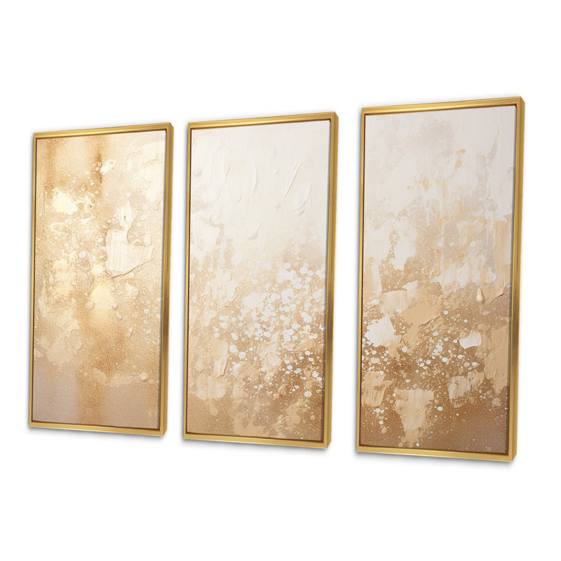 «Sediments Abstract Story I», ensemble d'art mural abstrait, Cadre flottant doré, H 40 po x l 60 po x P 1 po