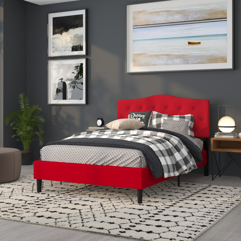 Ciriaca Arched Button Tufted Upholstered Headboard, Full, Red