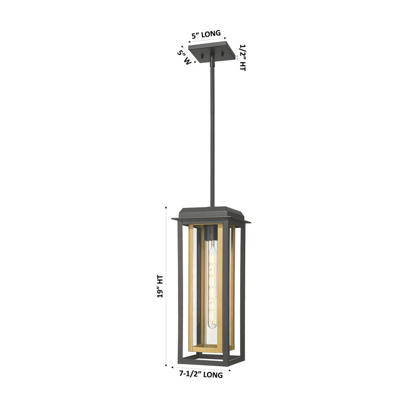 Mansfield 19" 1-Light Matte Black & Brass  Coastal Outdoor Latern Pendant With Clear Glass, Clear, MatteBlack/Brass