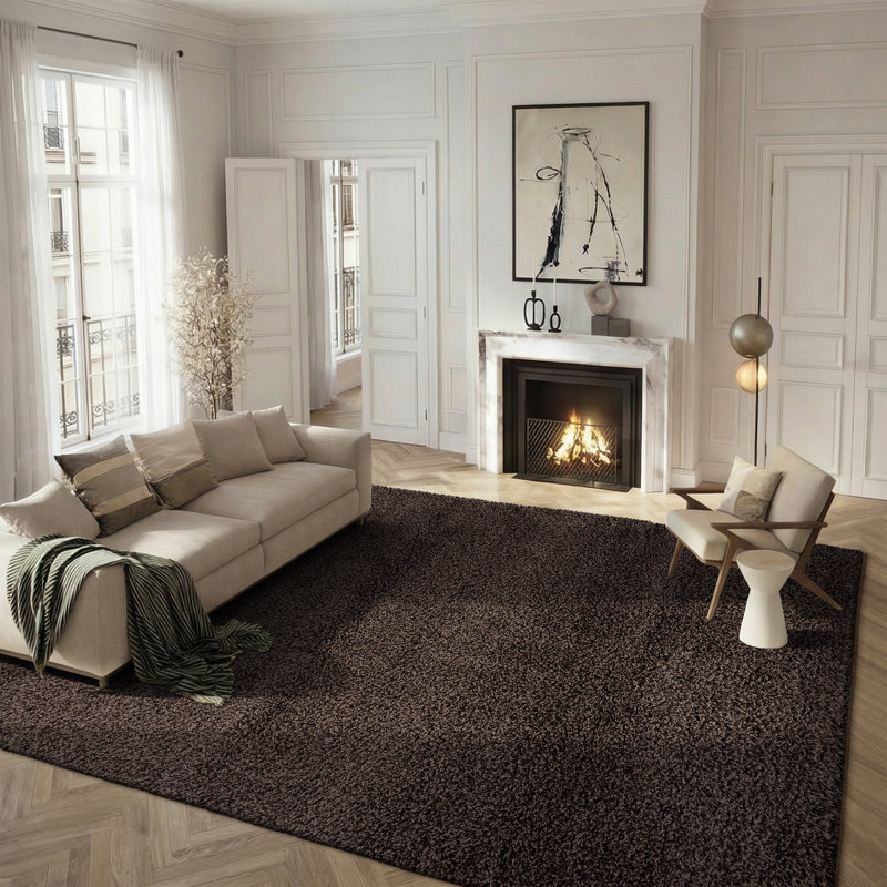 Tapis performance à poil long de couleur unie Vandoren, Brown, Rectangle 4pi x 6 pi
