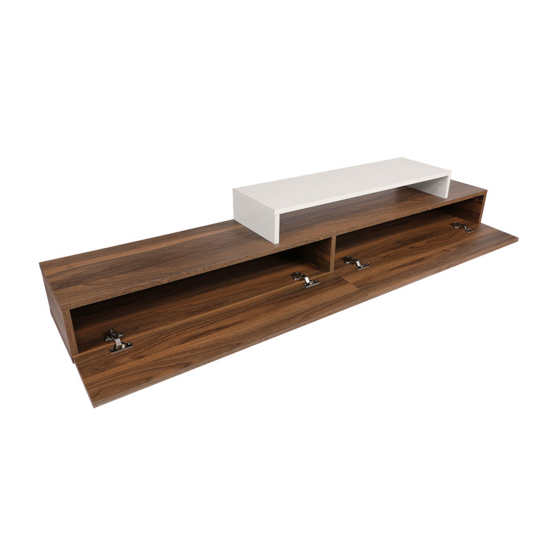 Modern TV Unit with Wall-Mount Capability, White & Teak, 70.9 x 16.4 x 11.6 inches | 100% Melamine Coated Particle Board, Thickness: 0.7 inches | Multiple Shelves for Storage, Stylish & Functional Design