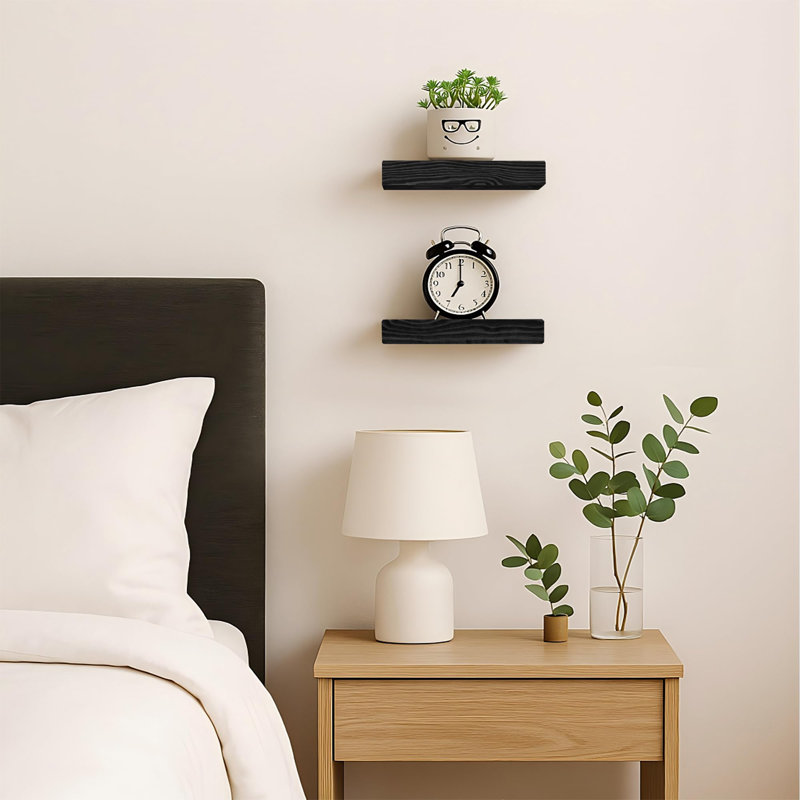 Solid Wood Floating Shelves，Rustic Wooden Wall Shelves, Black, 1.25" H x 8" W x 6.7" D