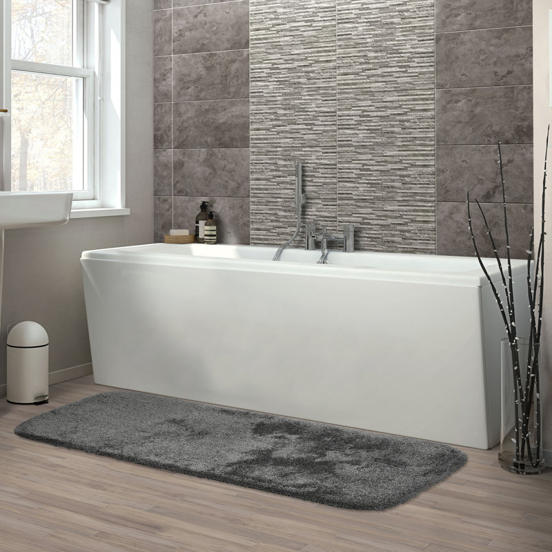 Tapis pour salle de bain en nylon avec envers antidérapant Billy-Dean, Tapis de couloir 1 pi 10 po x 5 pi, Gris foncé