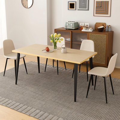 Ensemble de table de salle à manger de style industriel 63 pouces avec 4 chaises en tissu beige