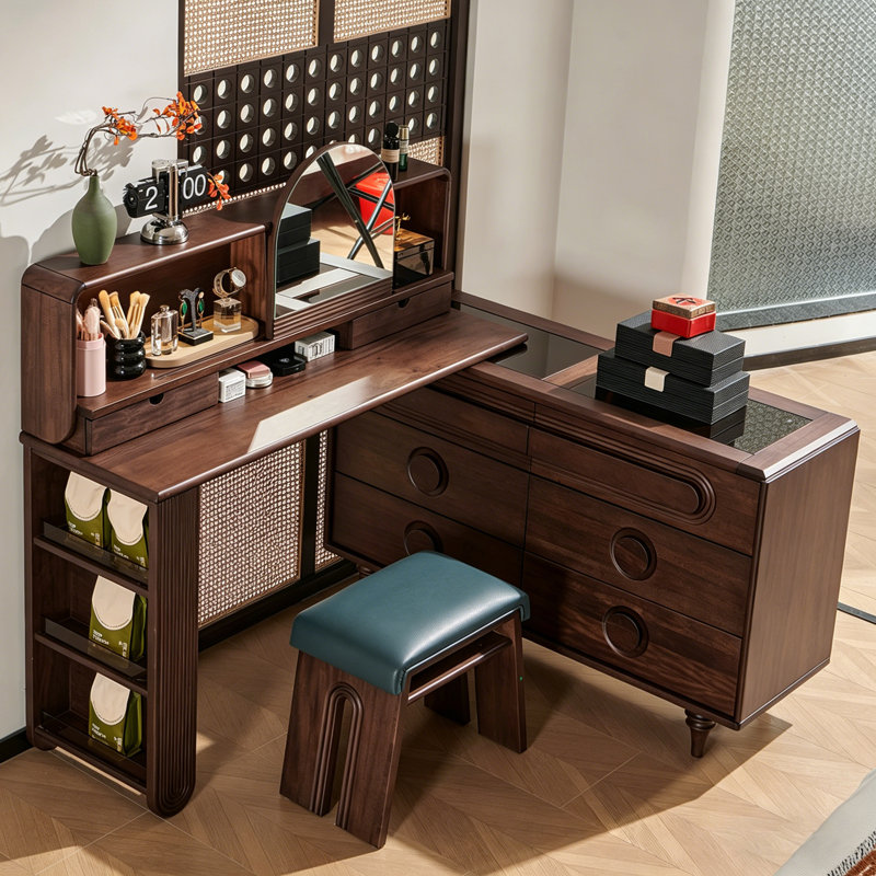 Meuble-lavabo extensible Mid-Century en noyer noir tout en un, bois massif