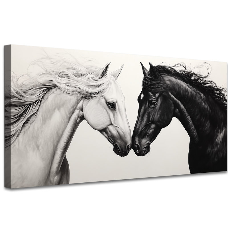 Art mural sur toile de cheval - Élégante décoration murale de photos de cheval pour le salon, peinture murale élégante de cheval pour chambre à coucher, décoration encadrée de pin, toile tendue, 12 po x 24 po