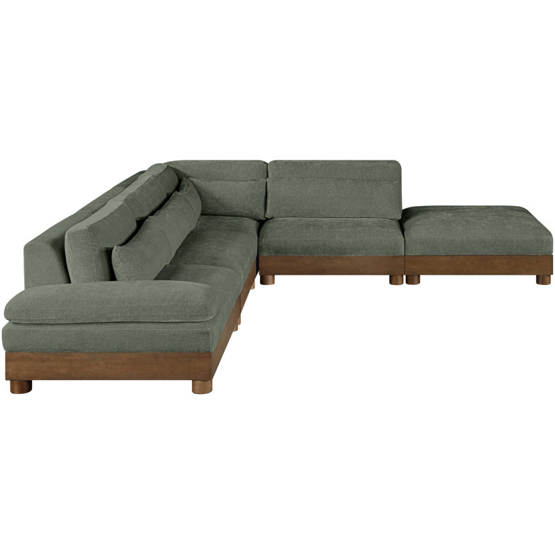 Canapé modulaire 5 pièces en tissu chenille 120 po Turin, Tissu chenille vert, Orienté à droite, Brun