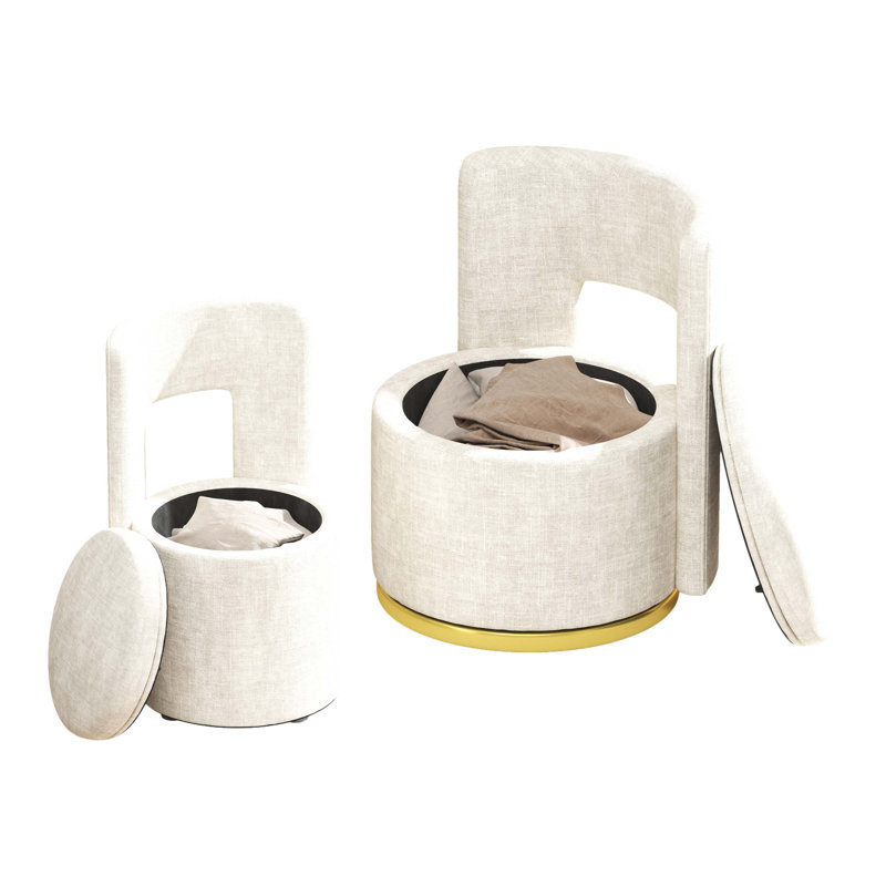 Storage Round Swivel Chair, Beige Chenille