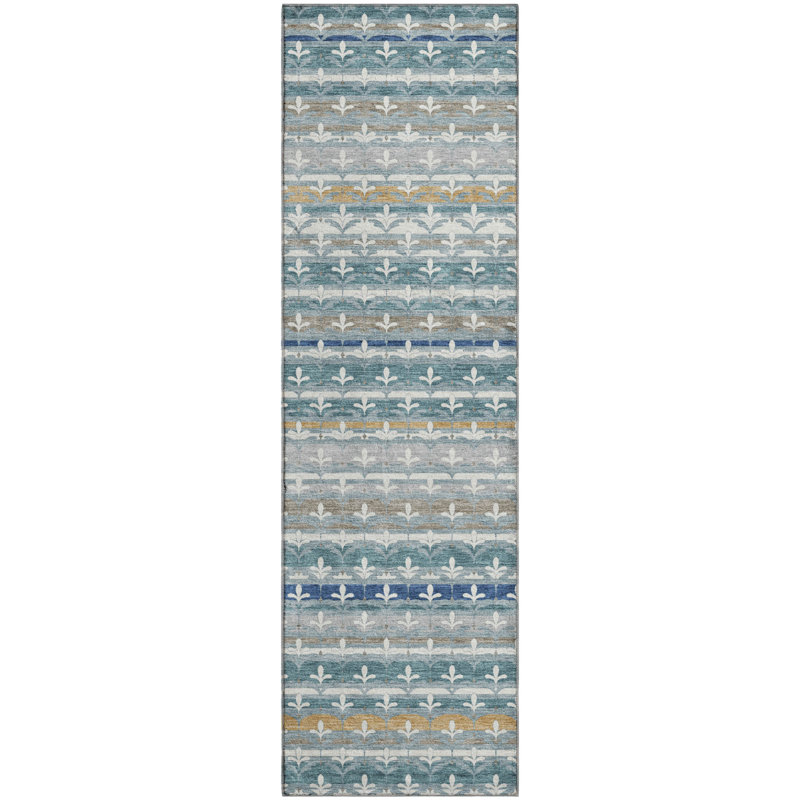 Tapis damassé de qualité supérieure Mayfield AMF2479, Sarcelle, Tapis de couloir 2 pi 3 po x 7 pi 6 po